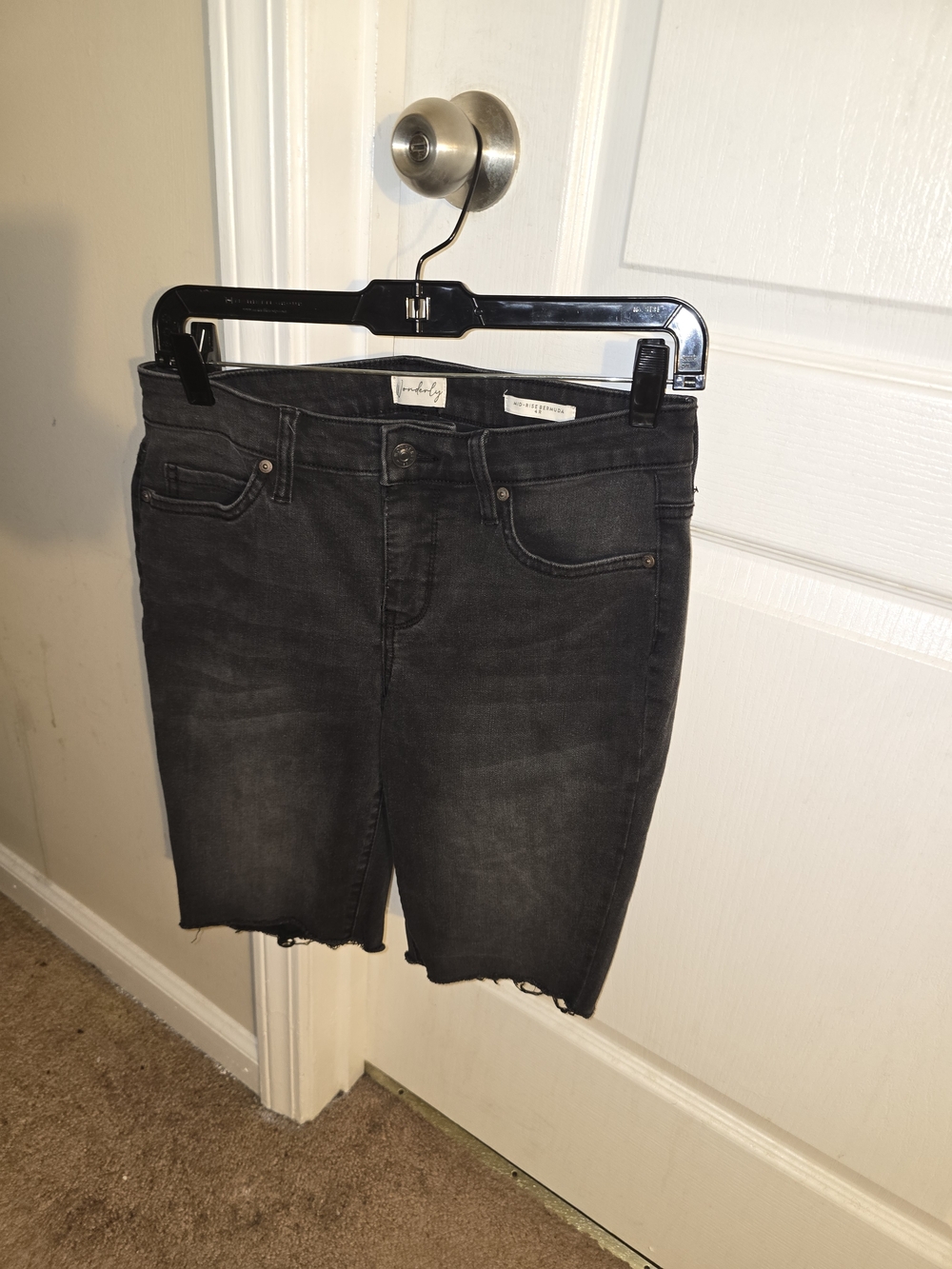 Mid-Rise Bermuda Shorts in Charcoal Gray